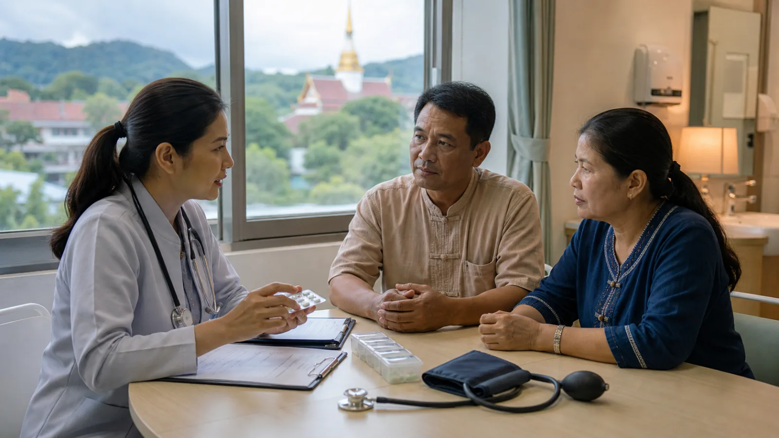 ภาพประกอบ: ฉากสมมติของคู่ผู้รับบริการปรึกษากับผู้ให้บริการ ไม่ใช่สถานที่จริง